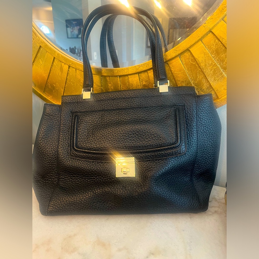 Kate Spade New York Black Textured Leather Tote Bag with Gold Hardware